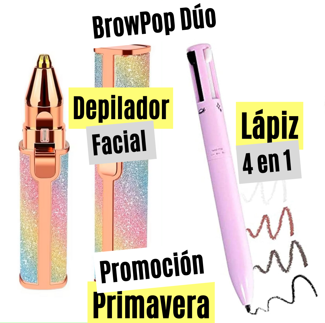 BrowPop Dúo. Depilador Facial 2 en 1 + Lápiz de Maquillaje 4 en 1